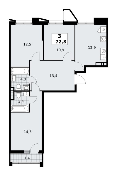 Apartamento 3 habitaciones 73 m² poselenie Sosenskoe, Rusia