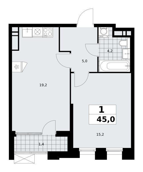 1 room apartment 45 m² poselenie Sosenskoe, Russia