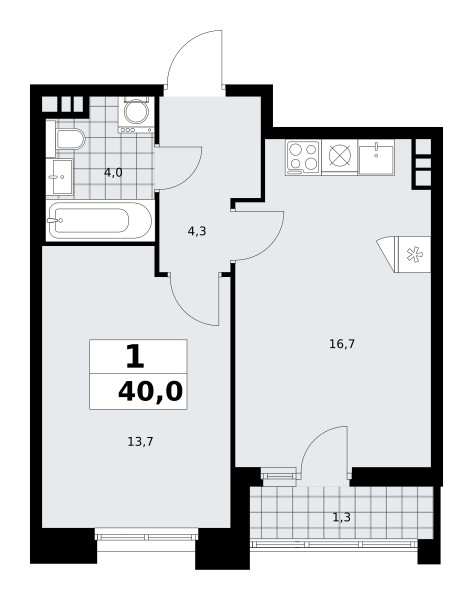 Квартира 1 комната 40 м² поселение Сосенское, Россия