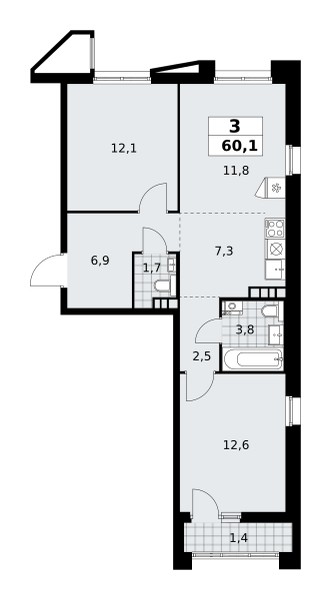 Mieszkanie 3 pokoi 60 m² poselenie Sosenskoe, Rosja