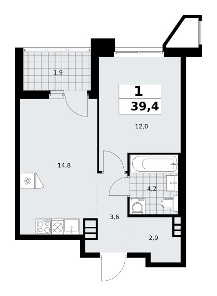 Квартира 1 комната 39 м² поселение Сосенское, Россия