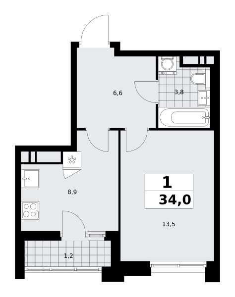 Apartamento 1 habitación 34 m² poselenie Sosenskoe, Rusia