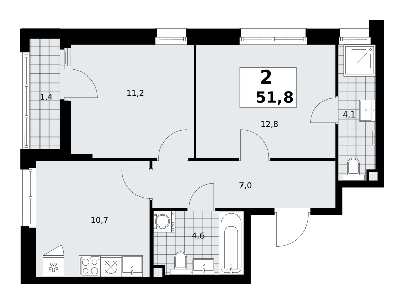 2 room apartment 52 m² poselenie Sosenskoe, Russia