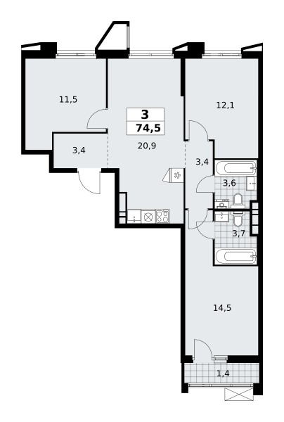 3 room apartment 75 m² poselenie Sosenskoe, Russia