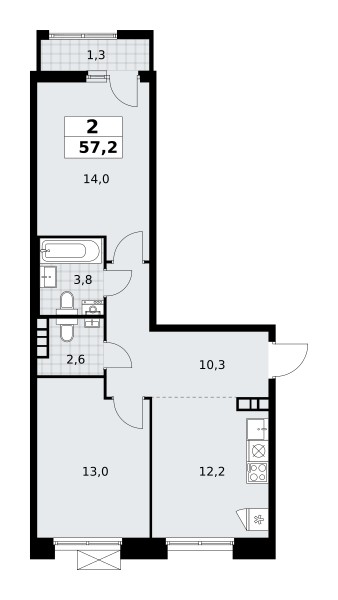 Apartamento 2 habitaciones 57 m² poselenie Sosenskoe, Rusia