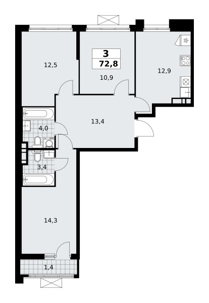 Mieszkanie 3 pokoi 73 m² poselenie Sosenskoe, Rosja