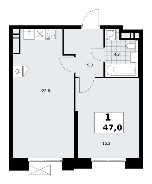 Квартира 1 комната 47 м² поселение Сосенское, Россия