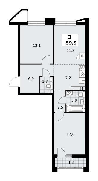 Mieszkanie 3 pokoi 60 m² poselenie Sosenskoe, Rosja