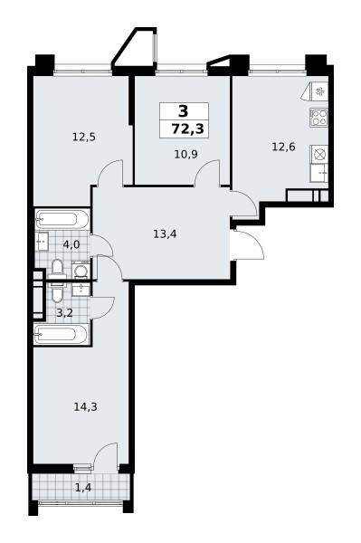 Квартира 3 комнаты 72 м² поселение Сосенское, Россия