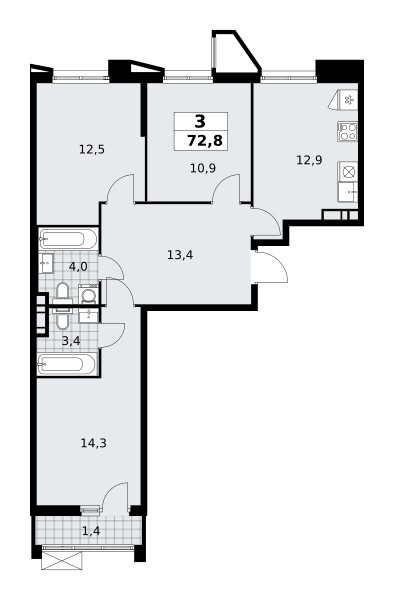 Квартира 3 комнаты 73 м² поселение Сосенское, Россия