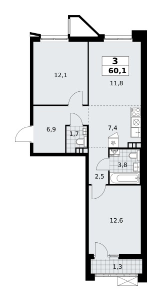 Mieszkanie 3 pokoi 60 m² poselenie Sosenskoe, Rosja