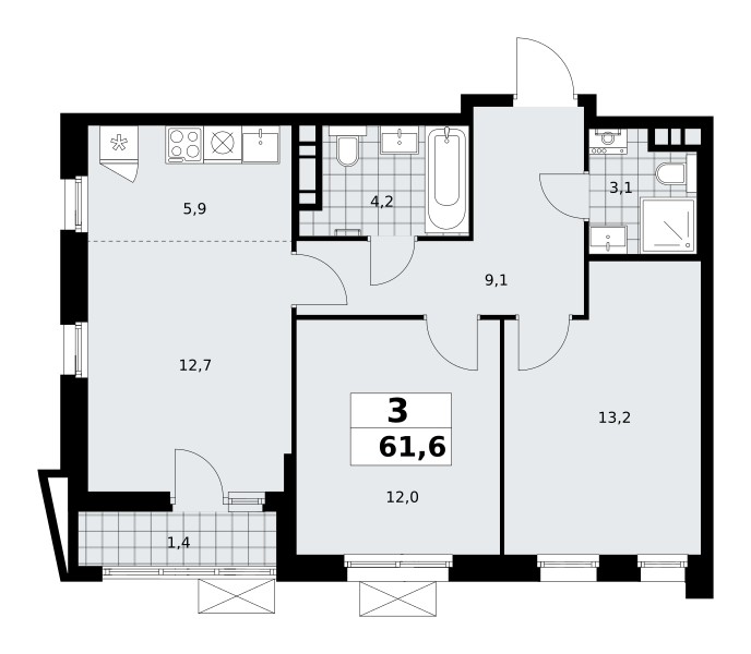 Apartamento 3 habitaciones 62 m² poselenie Sosenskoe, Rusia