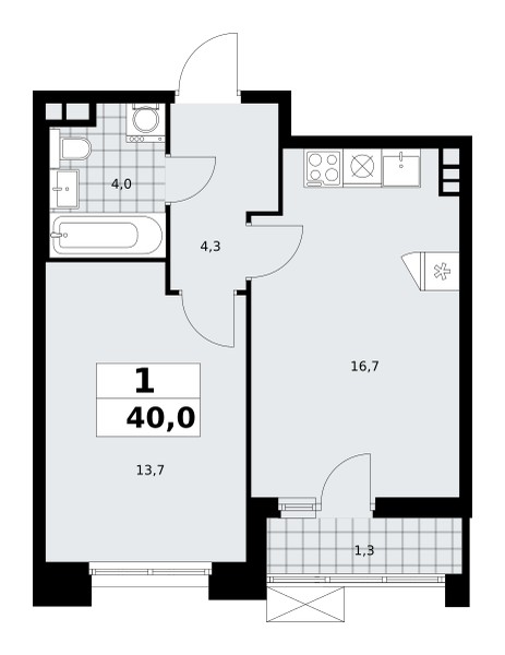 1 room apartment 40 m² poselenie Sosenskoe, Russia