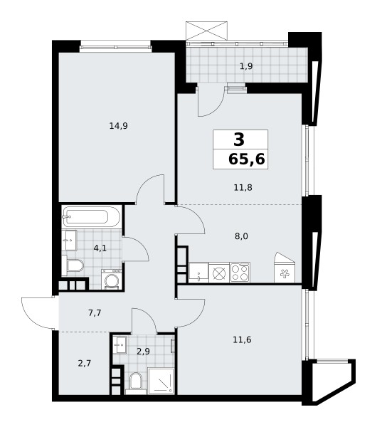 Mieszkanie 3 pokoi 66 m² poselenie Sosenskoe, Rosja