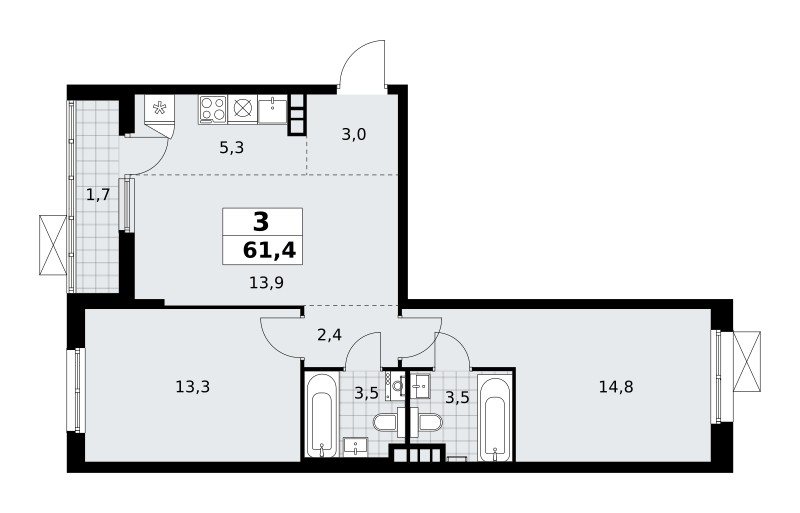 Mieszkanie 3 pokoi 61 m² poselenie Sosenskoe, Rosja