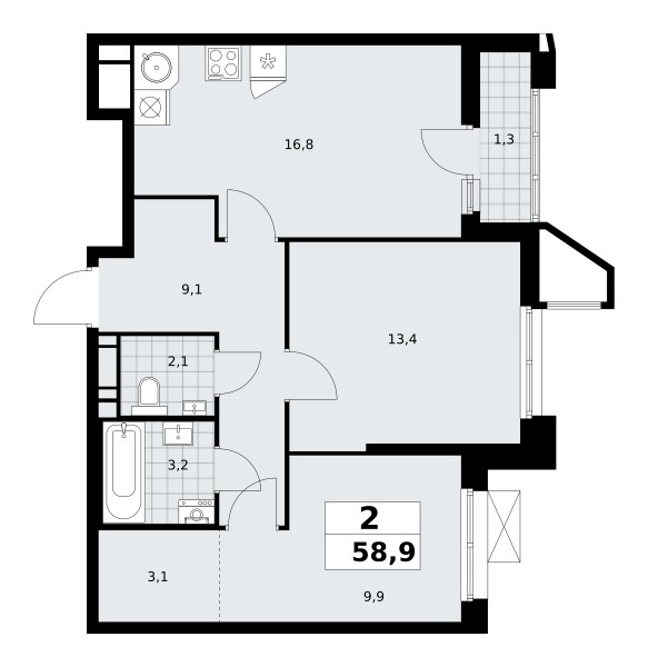 2 room apartment 59 m² poselenie Sosenskoe, Russia