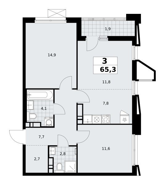 Apartamento 3 habitaciones 65 m² poselenie Sosenskoe, Rusia