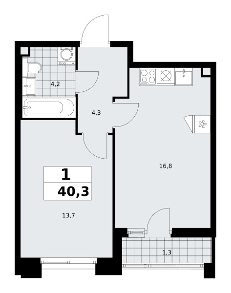 Квартира 1 комната 40 м² поселение Сосенское, Россия