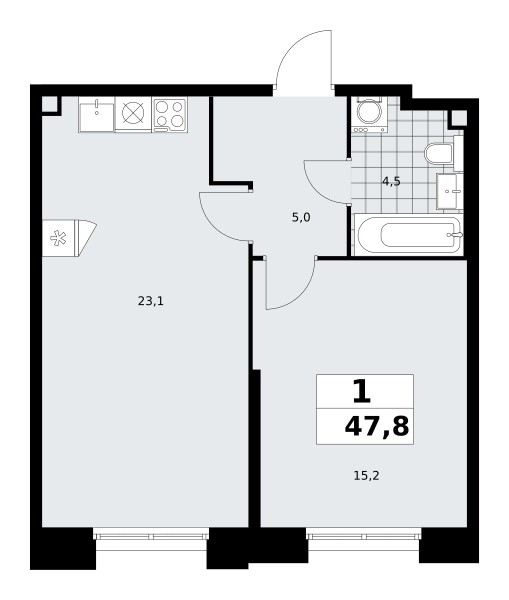 Квартира 1 комната 48 м² поселение Сосенское, Россия