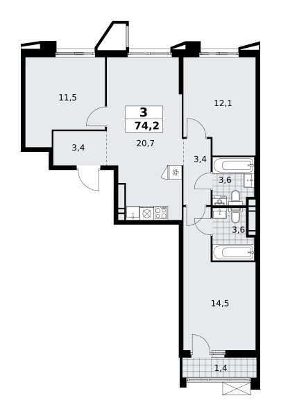 Wohnung 3 zimmer 74 m² poselenie Sosenskoe, Russland