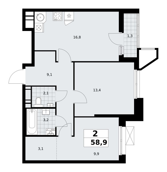 Apartamento 2 habitaciones 59 m² poselenie Sosenskoe, Rusia