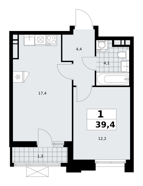 Квартира 1 комната 39 м² поселение Сосенское, Россия