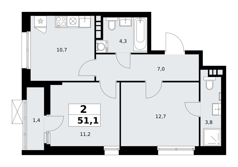 Mieszkanie 2 pokoi 51 m² poselenie Sosenskoe, Rosja