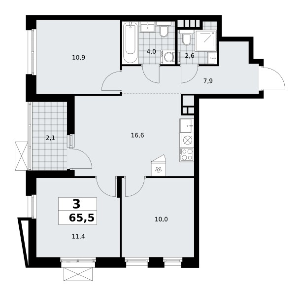 Квартира 3 комнаты 66 м² поселение Сосенское, Россия