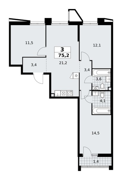 Apartamento 3 habitaciones 75 m² poselenie Sosenskoe, Rusia