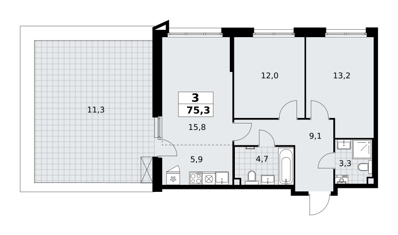 Apartamento 3 habitaciones 75 m² poselenie Sosenskoe, Rusia