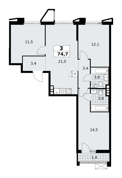 Apartamento 3 habitaciones 75 m² poselenie Sosenskoe, Rusia