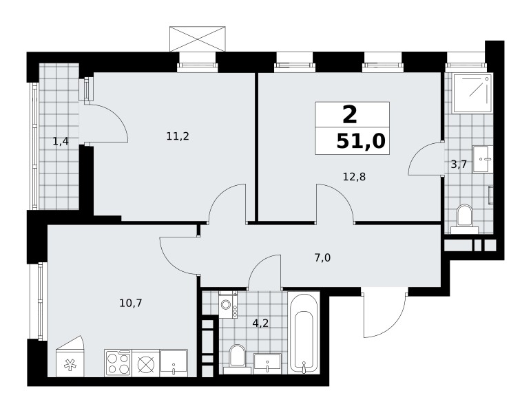 2 room apartment 51 m² poselenie Sosenskoe, Russia