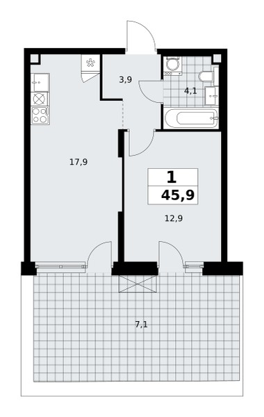 Квартира 1 комната 46 м² поселение Сосенское, Россия