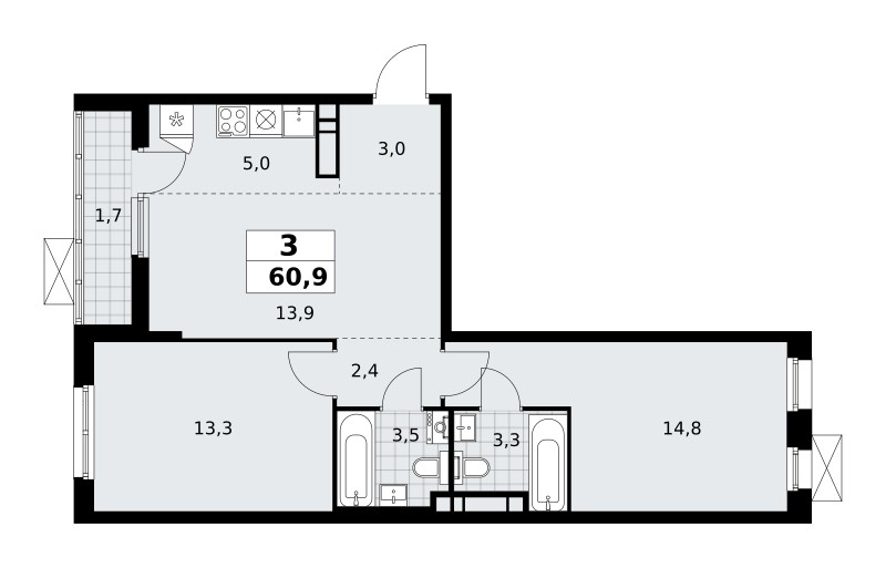 Apartamento 3 habitaciones 61 m² poselenie Sosenskoe, Rusia