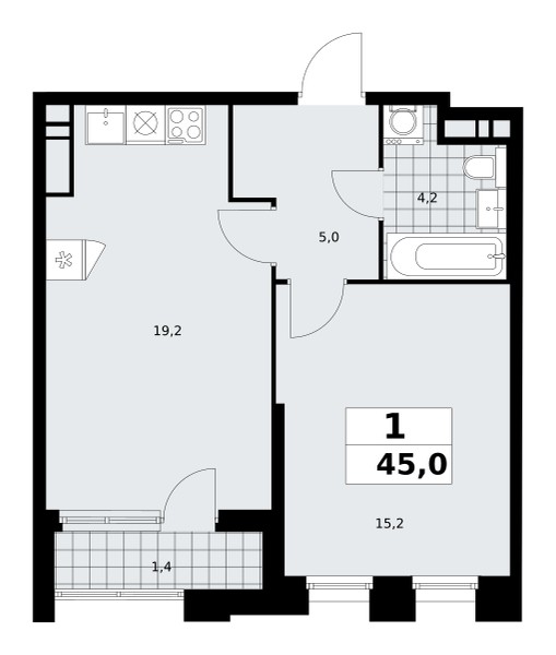 Квартира 1 комната 45 м² поселение Сосенское, Россия