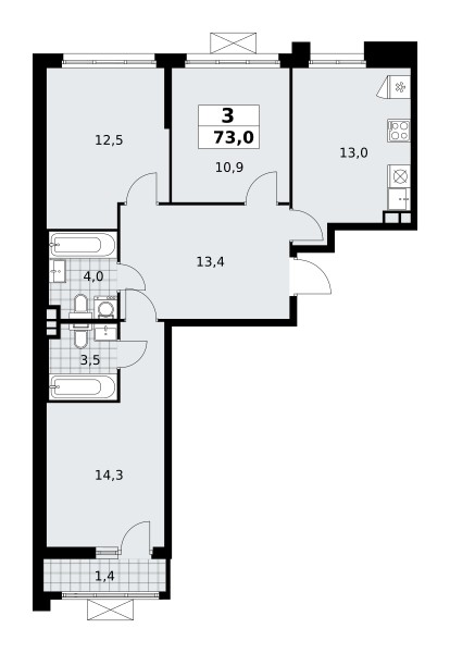 Mieszkanie 3 pokoi 73 m² poselenie Sosenskoe, Rosja