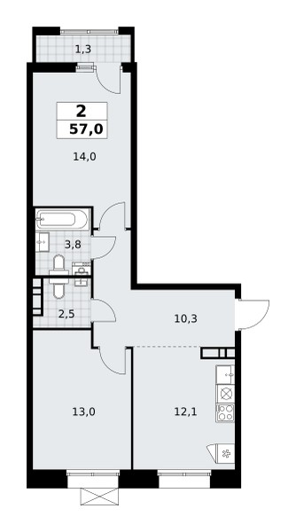 Mieszkanie 2 pokoi 57 m² poselenie Sosenskoe, Rosja