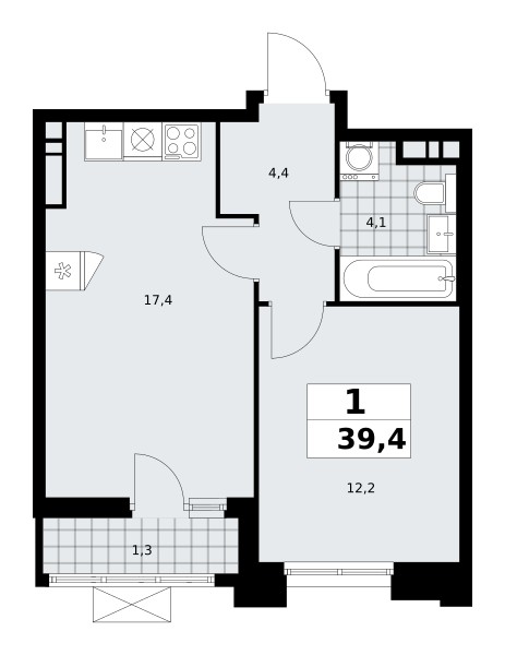 Apartamento 1 habitación 39 m² poselenie Sosenskoe, Rusia