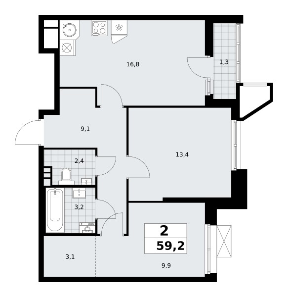 2 room apartment 59 m² poselenie Sosenskoe, Russia