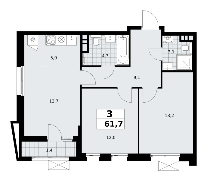 Apartamento 3 habitaciones 62 m² poselenie Sosenskoe, Rusia