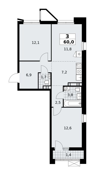 Apartamento 3 habitaciones 60 m² poselenie Sosenskoe, Rusia