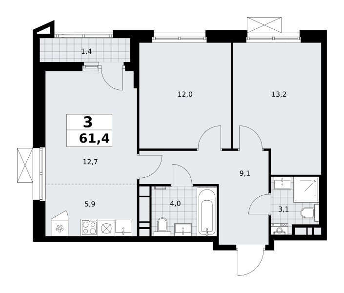 Mieszkanie 3 pokoi 61 m² poselenie Sosenskoe, Rosja