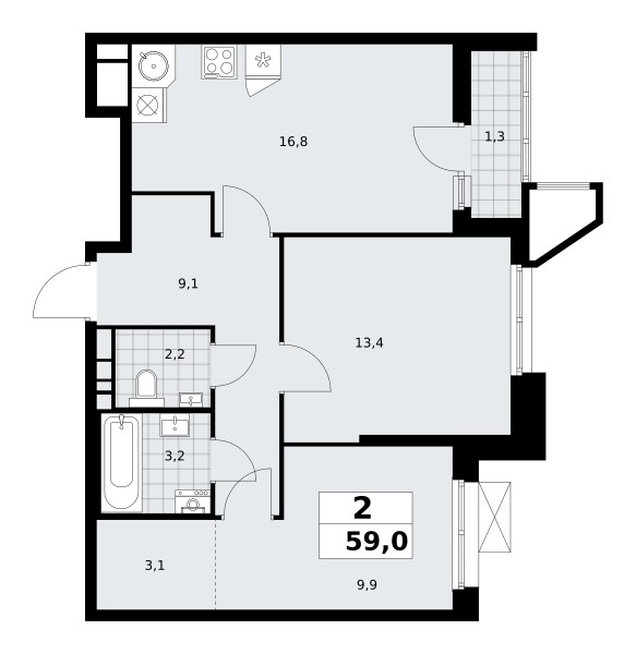 Apartamento 2 habitaciones 59 m² poselenie Sosenskoe, Rusia