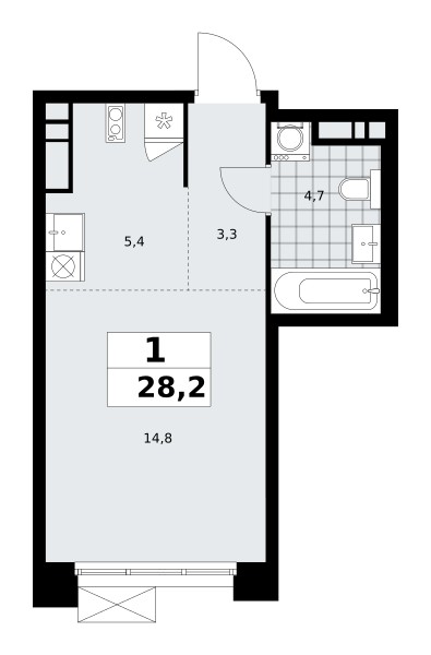 1 room apartment 28 m² poselenie Sosenskoe, Russia