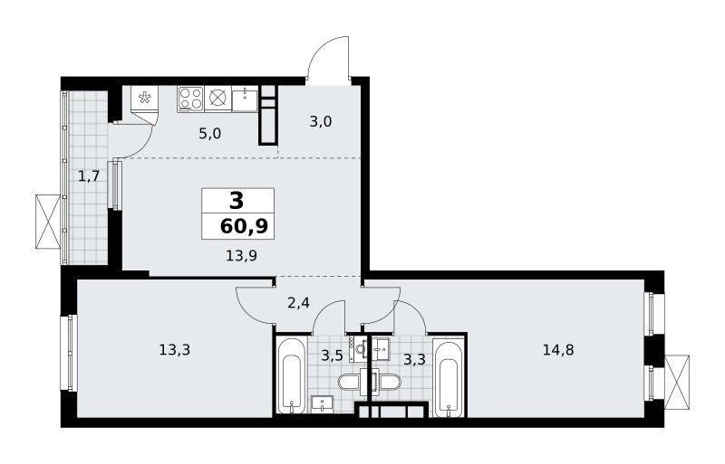 Appartement 3 chambres 61 m² poselenie Sosenskoe, Fédération de Russie