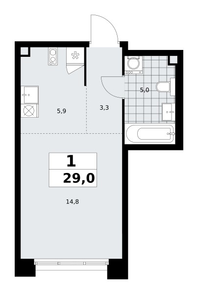 1 room apartment 29 m² poselenie Sosenskoe, Russia