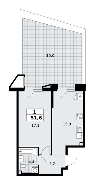 1 room apartment 52 m² poselenie Sosenskoe, Russia