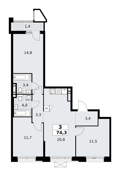 Квартира 3 комнаты 74 м² поселение Сосенское, Россия