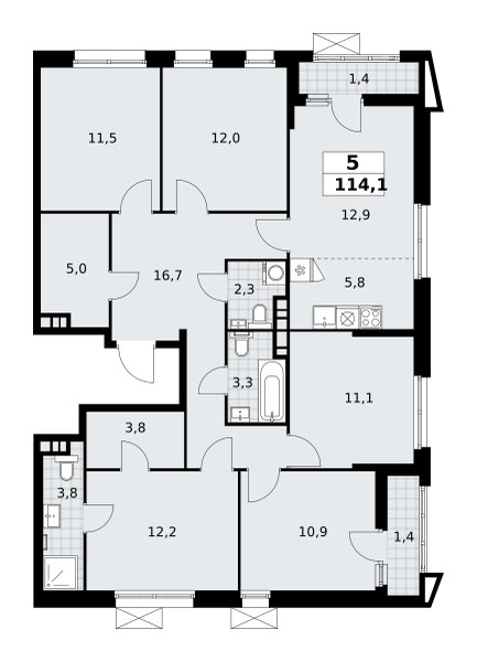 Mieszkanie 5 pokojów 114 m² poselenie Sosenskoe, Rosja