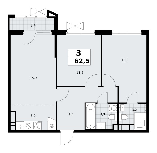 Квартира 3 комнаты 63 м² поселение Сосенское, Россия